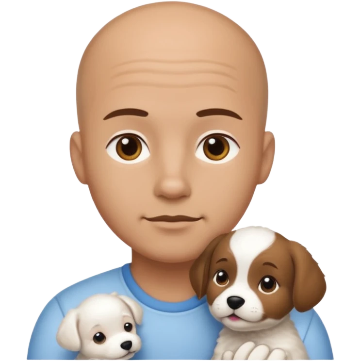 Bald guy, brunette and white puppy emoji