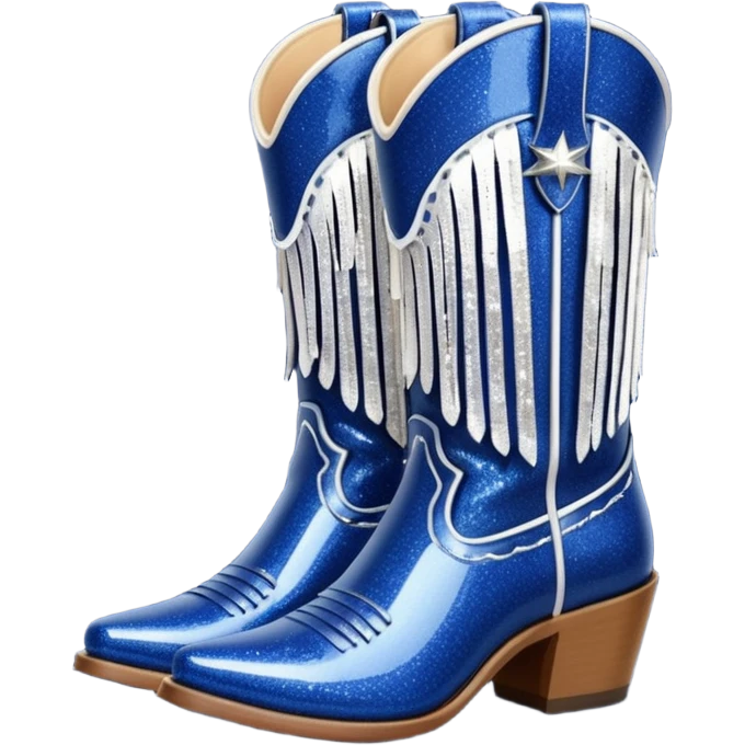 Realistic navy blue fashion cowgirl boots with sparkly shiny glitter fringe emoji