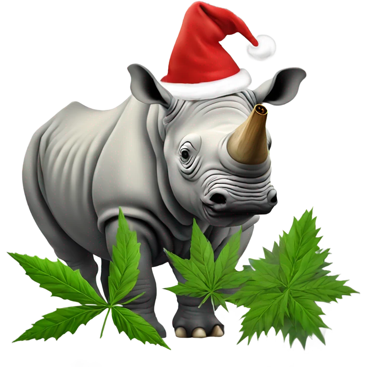 White rhino smoking hemp Christmas emoji