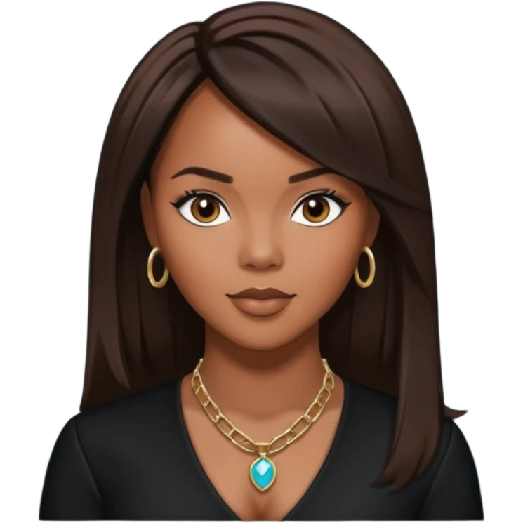 LeToya Luckett from Destiny's Child with long dark brown hair, black outfit emoji