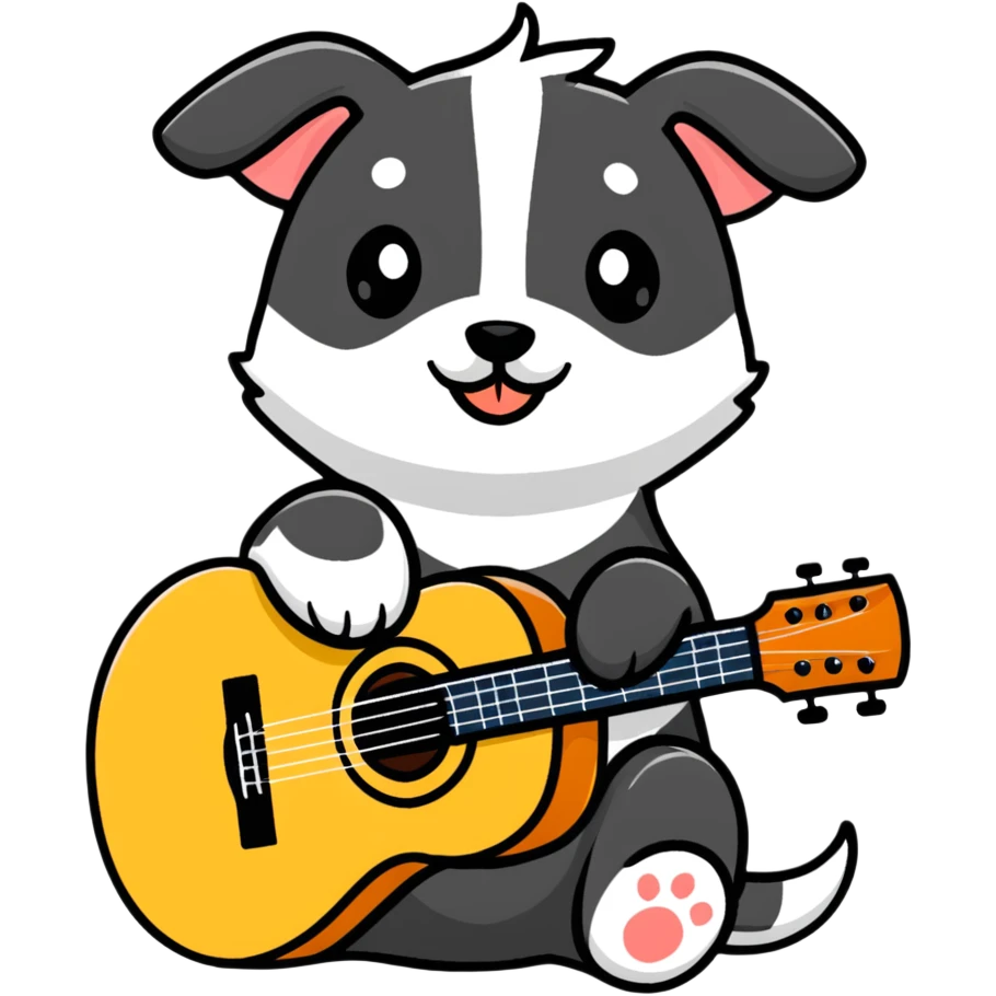 cute puppy with acoustic guitar, sitting emoji