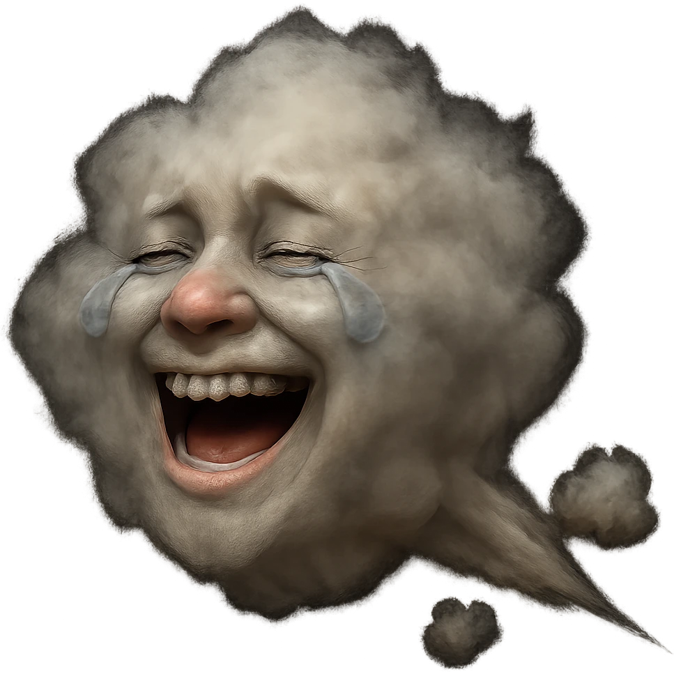Make this stylized fart puff look more realistic with natural gas texture, subtle color gradients, and a believable laughing face. Keep no background. emoji