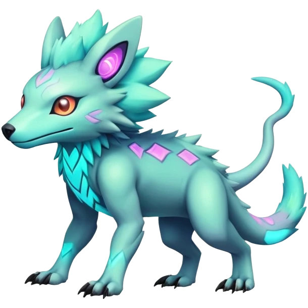  pastel dark bright vibrant futuristic lush warm-colored neon Fakémon-Vernid-Digimon-creature (full body) emoji