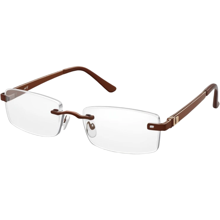 tiny Y2K brown rimless glasses, narrow rectangular lenses, angled view emoji