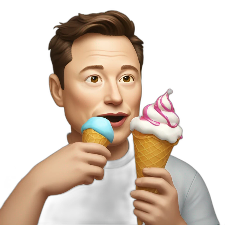 Cartooney Elon Musk eating an ice cream, iOS emoji emoji