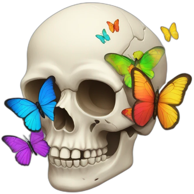 Skull and rainbow butterflies emoji