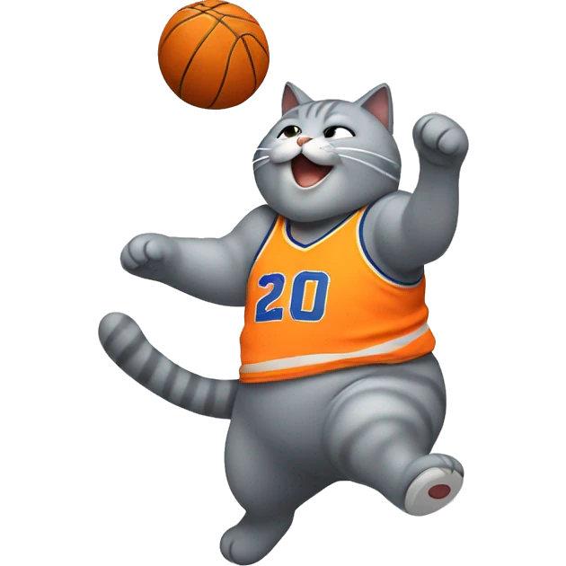 grey fat cat playing dunking basketball  emoji