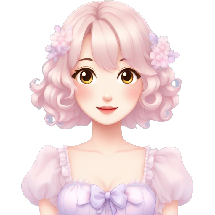 Gorgeous pastel anime style lady with blushing face and a dress cottagecore fairycore  Kawaii anime colorful pearly romantic simplistic aesthetic trending style emoji