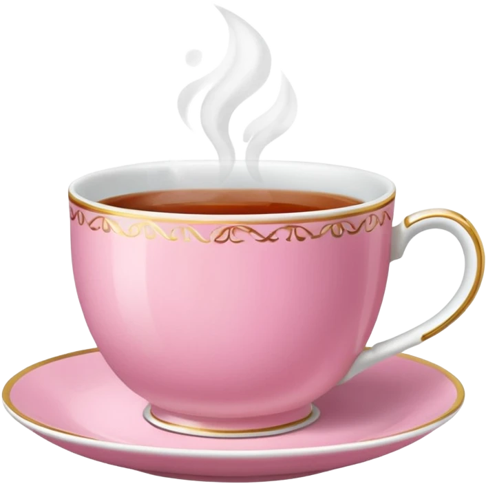 An emoji of a steaming hot cup of tea. The cup should be pink, the tea should be breakfast tea colours and the background should be transparent emoji