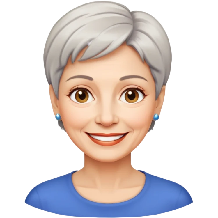 "- Nữ
- 60 tuổi
- Da trắng
- Tóc ngắn
- Mặt cười" emoji