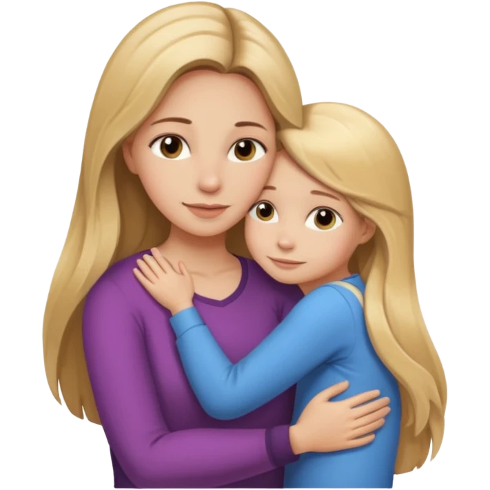 A beautiful mother with long brown hair hugging her cute 12yr old blonde hair daughter emoji