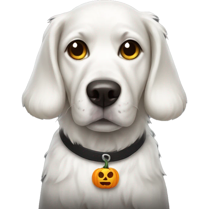 White dog wearing Halloween costume emoji