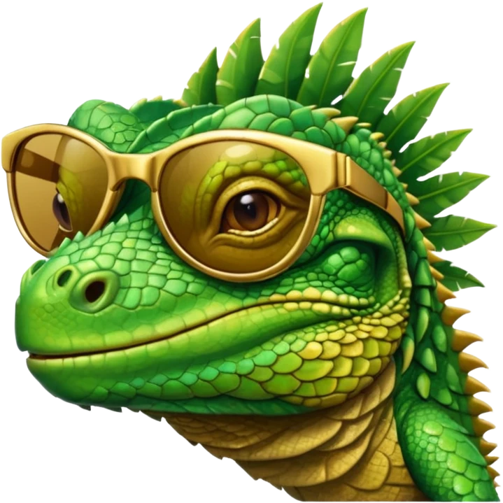 rich iguana head with golden glossy sunglasses emoji