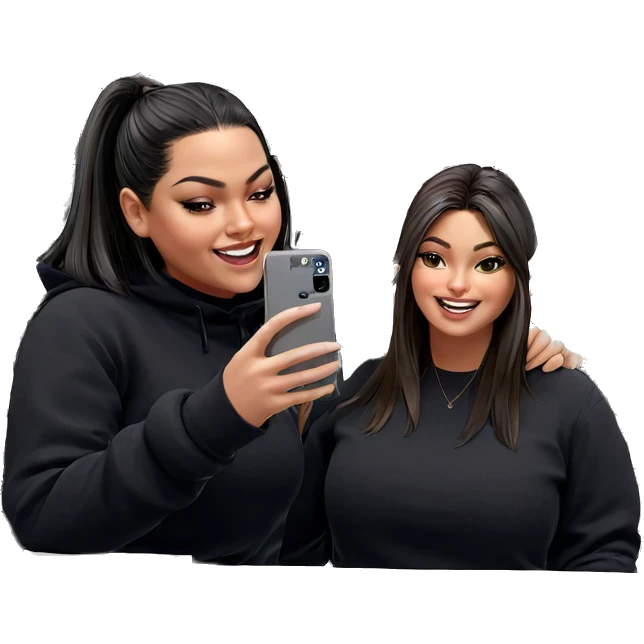 happy girls with flowers and phones emoji