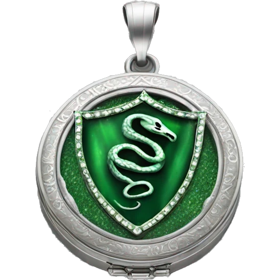 The Slytherin locket is a heavy, ornate piece of jewelry made of silver, with a large green "S" on its front. It is enchanted to contain a fragment of Voldemort's soul, making it a Horcrux, and it possesses the ability to bring out negative emotions in emoji