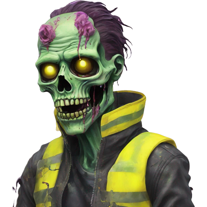 .Zombie_ with prosthetic vaporwave black holographic oilslick zombie unicorn yellow caution tape emoji