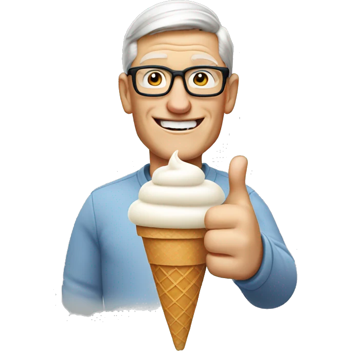 tim cook holding a ice cream cone and giving a thumbs up emoji