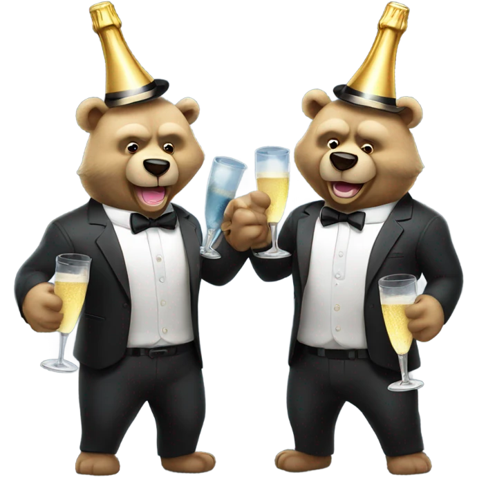 two muscle bears in a suit cheerings champagne emoji