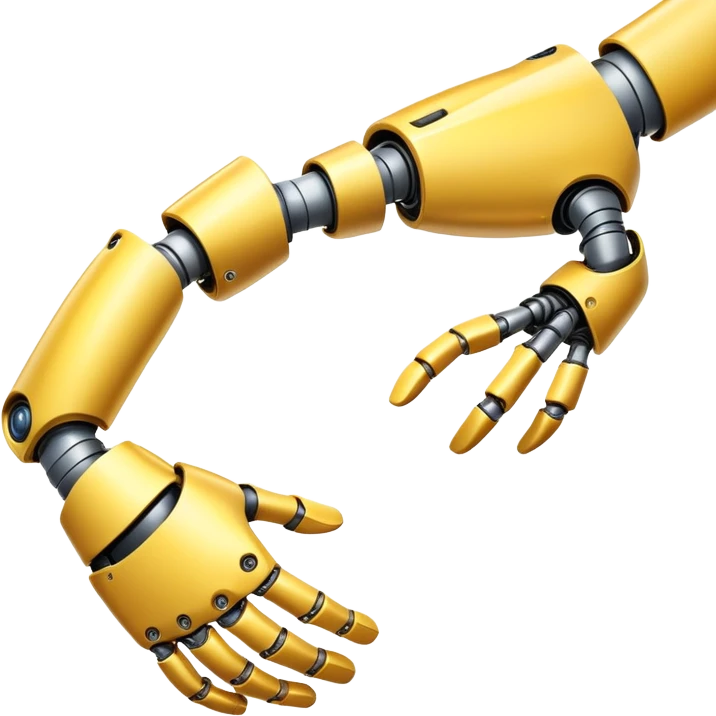 Human hand shaking robot hand, yellow human hand and metallic robot hand emoji