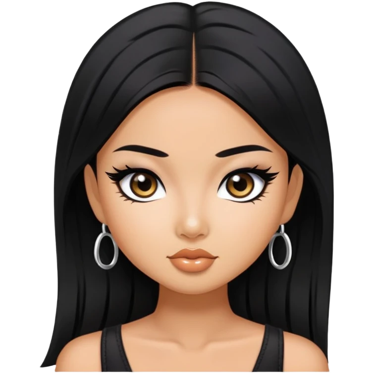 asian tanned beauty standard, black hair, pretty bratz baddie, black eyeliner emoji