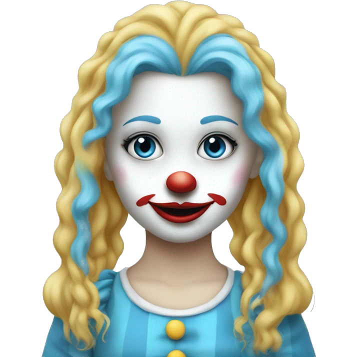 Pretty sky blue clown girl long hair blue nose emoji
