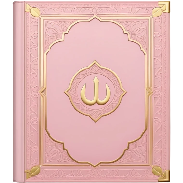 Baby pink Quran, Muslim holy book with gold accents, soft pastel pink emoji