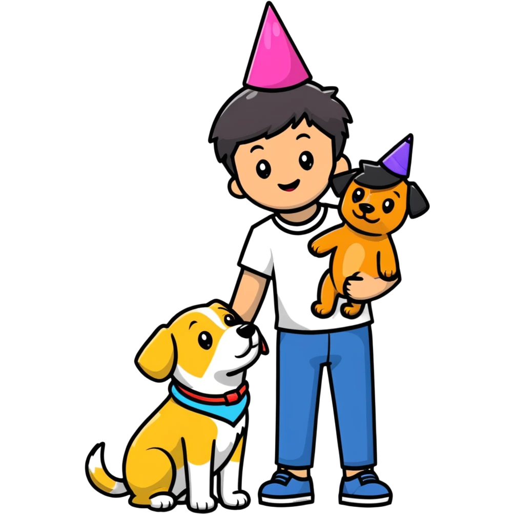 boy and his dog celebrating at party emoji