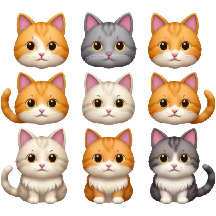 6 cats with different coloured coats emoji