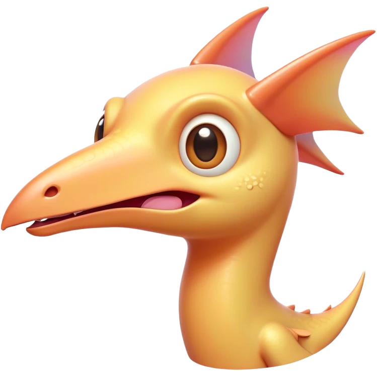 Cinematic Cute Pterodactyl Portrait Emoji, Head tilted playfully with a charming smile, featuring a diminutive, agile form with delicately curved wings and wide, sparkling eyes full of endearing wonder, Simplified yet irresistibly adorable features, highly detailed, glowing with a warm, inviting pastel glow, high shine, affectionate and lively, stylized with a touch of whimsical prehistoric charm, soft glowing outline, capturing the essence of a mischievous yet lovable Pterodactyl that seems as if it could flutter out of the screen into your arms! emoji