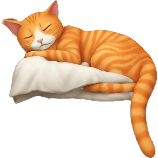 orange cat sleeping with boy emoji