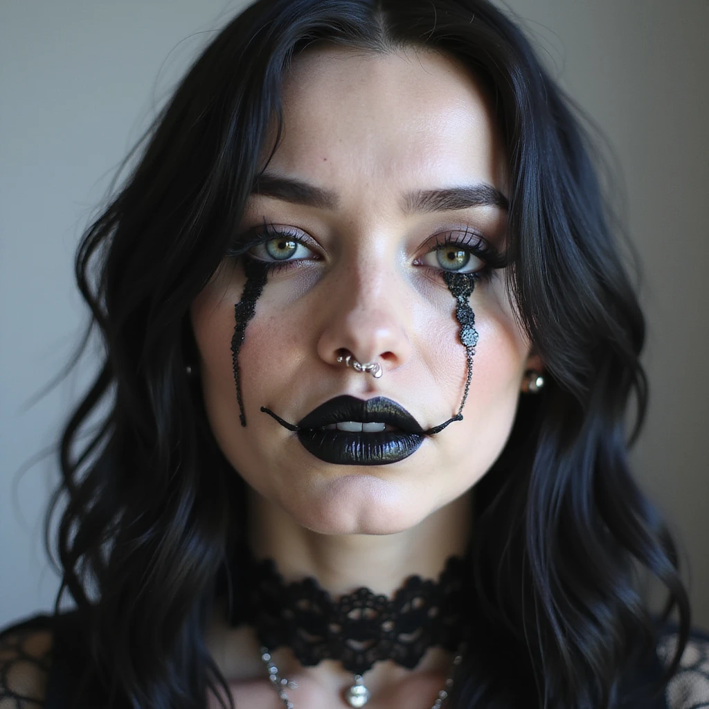 BLACKPINK inspired goth emoji, photorealistic style, black lace, silver piercings emoji