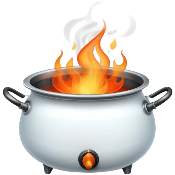 pot with boiling water and steam rising, with fire beneath the pot emoji