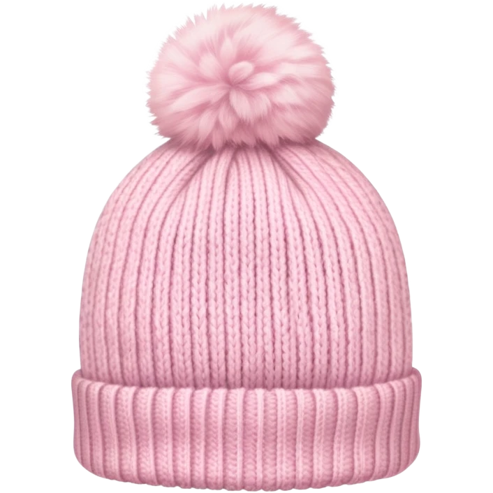 fluffy pastel pink winter beanie hat with pom pom, soft and cozy emoji