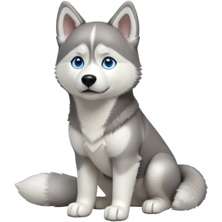 cinematic-[siberian husky]-realistic-full-body-standing-emoji,-tail-resting-loosely-beside-its-paws,blue eyes-head-tilted-dramatically, -fluffy-[grey and white]-fur,-simplified-yet-realistic-focused-features,-highly-detailed,-glowing-with-an-almost-sarcastic-glow emoji