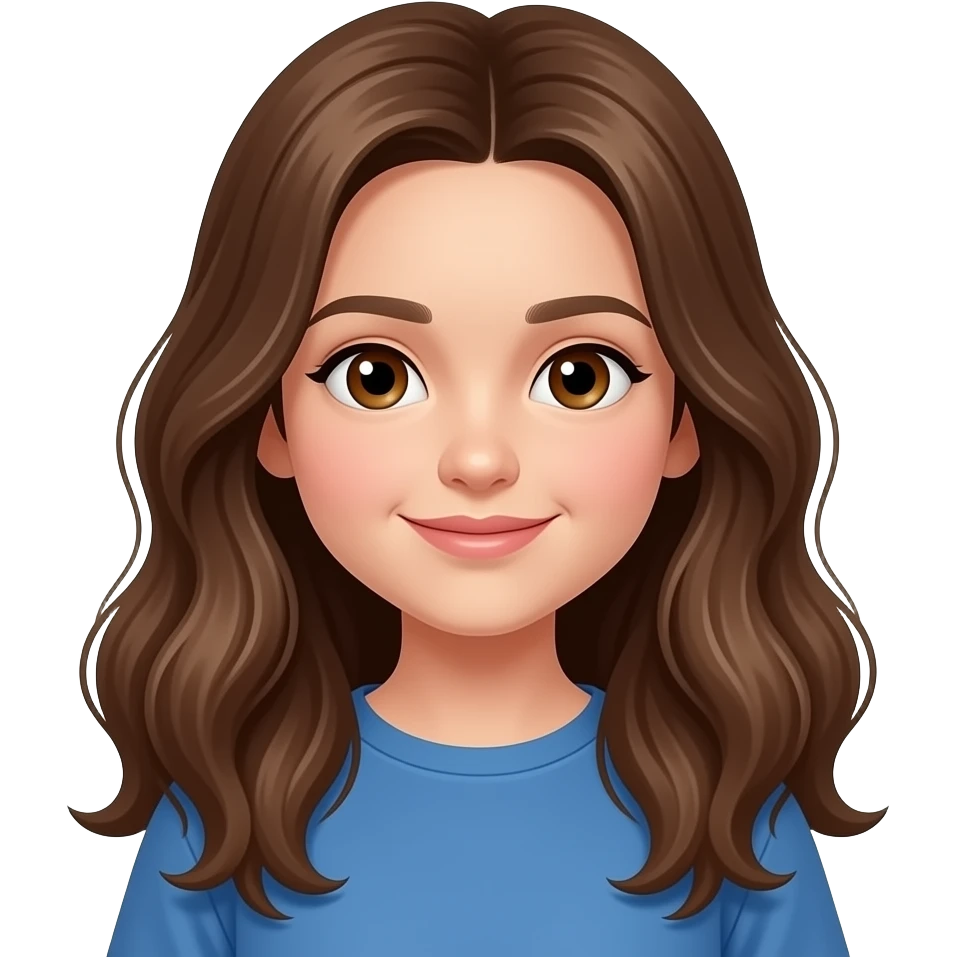 Menina  mais emoji cabelo andulado é  grande roupa azul e olho marrom e  criança emoji