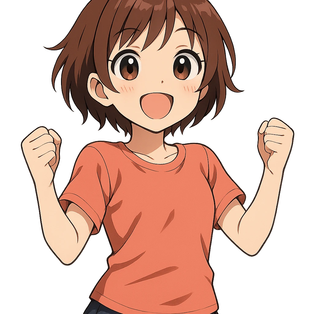 anime girl, big eyes, short hair, cheerful expression, anime style emoji
