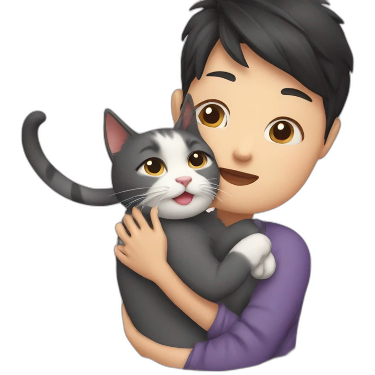 cat cuddles asain human emoji