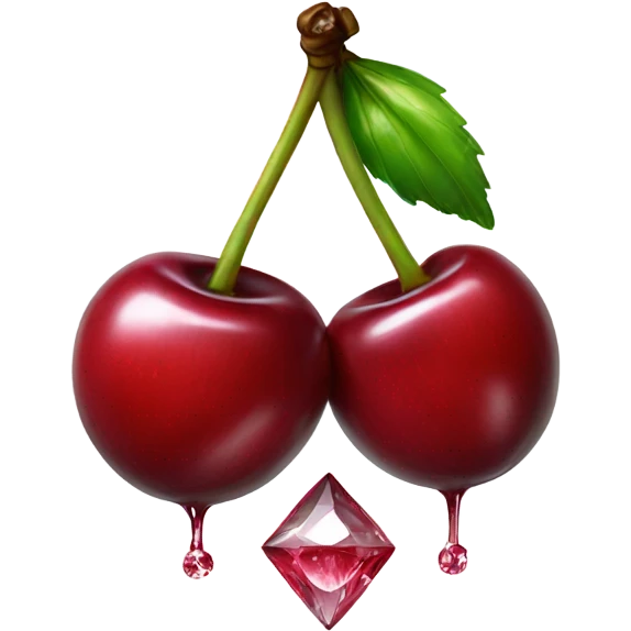 A pair of cherries with diamond gloss dripping halfway across the cherries emoji