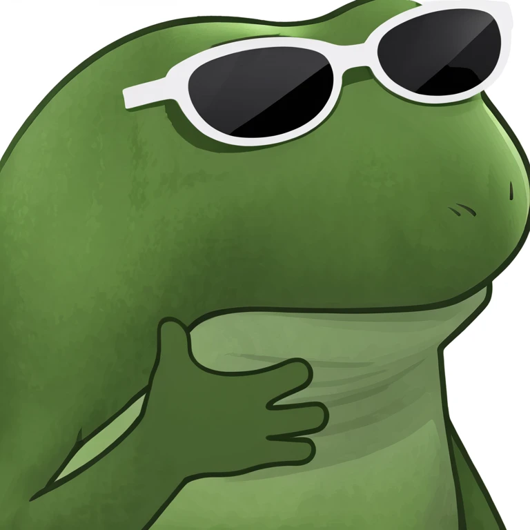 cool frog with sunglasses sitting on spray-painted wall with 'BUFU' written in fire above, urban bold full of attitude emoji