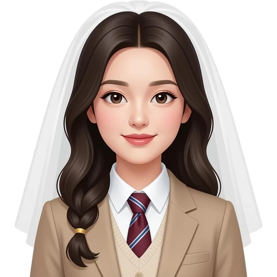 Can you create me an emoji like this one 👰🏼‍♀️ but she have a preppy outfit and her hair is like Korean hair and add her makeup pls emoji