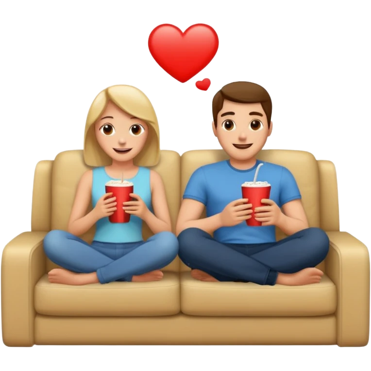 
A couple sitting on a sofa in a room enjoying a movie emoji