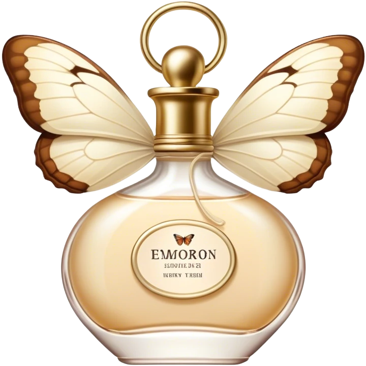 A delicate butterfly with wings in ivory and beige, and a flacon of vintage-style cream aesthetic perfume emoji