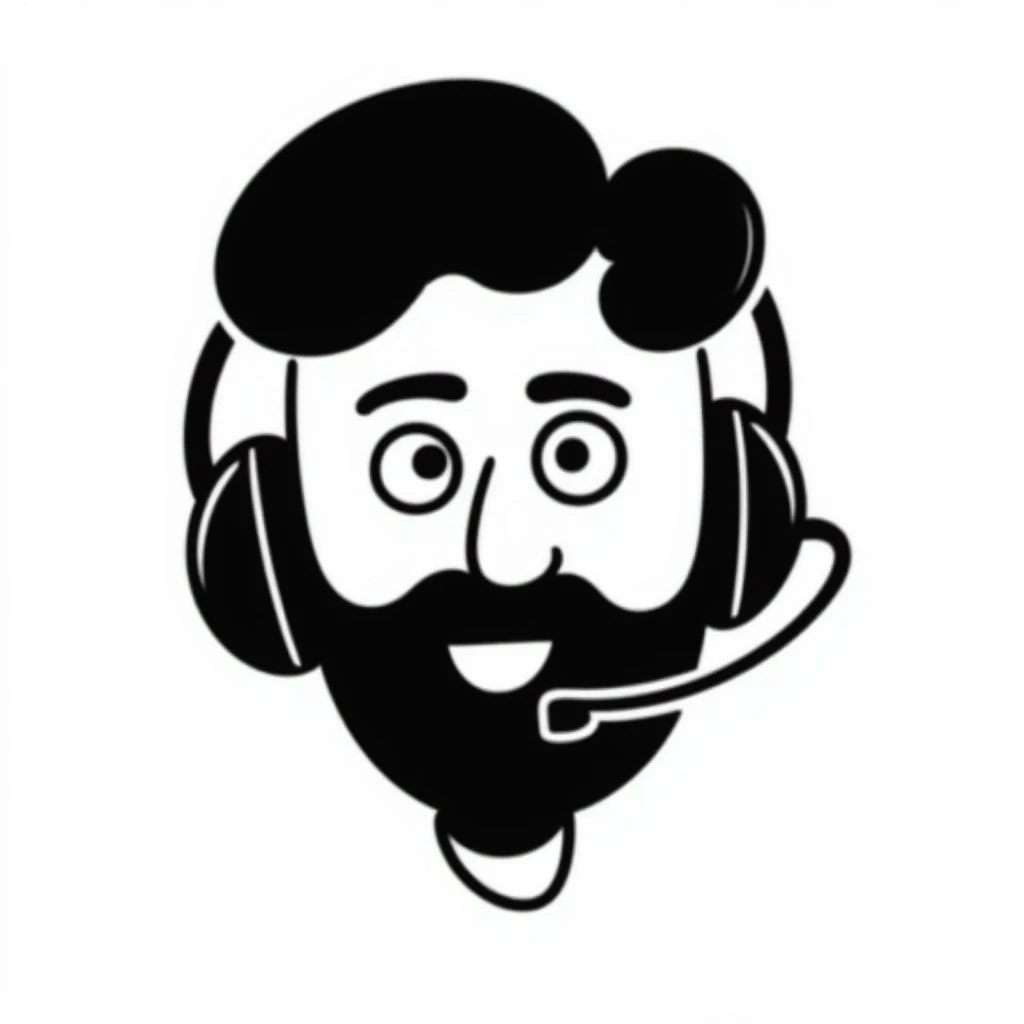 A person with black hair, brown eyes, a black beard, wearing a gaming headset emoji