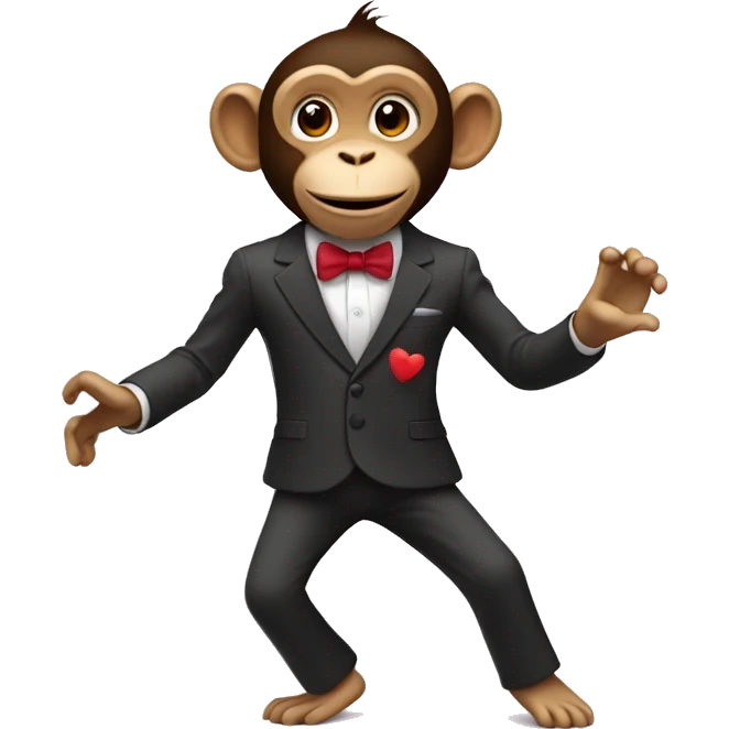 dancing monkey in suit with hearts emoji