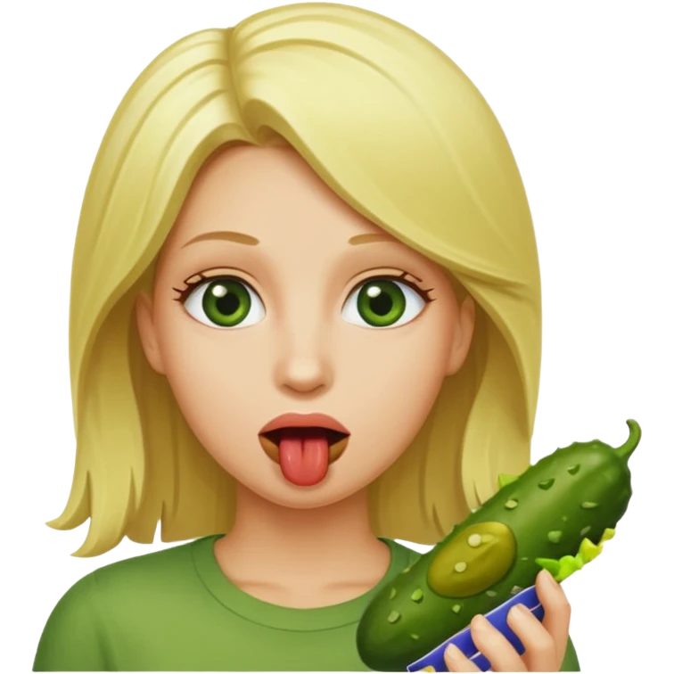 Blonde with a pickle in her mouth emoji