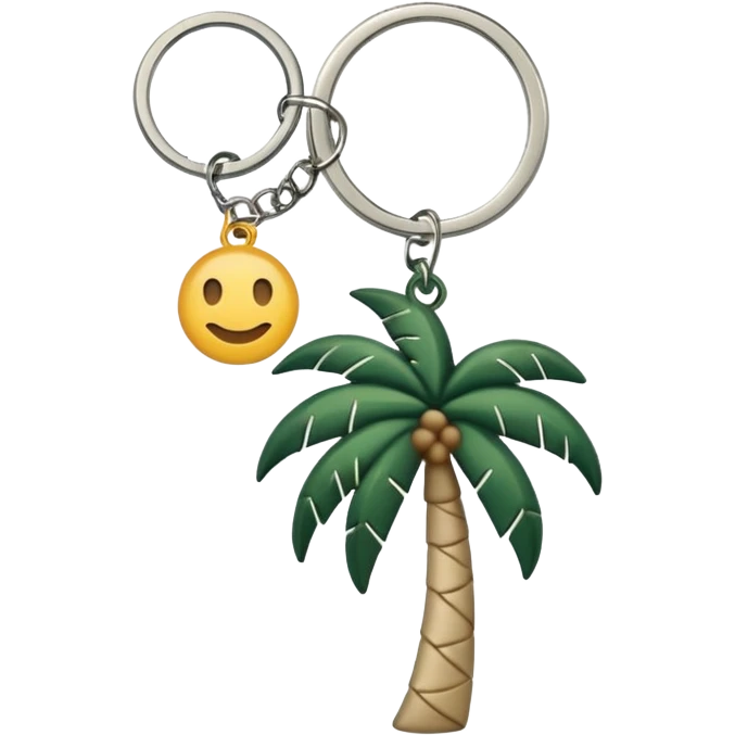 light beige keychain with a dark green palm tree charm, emoji style emoji