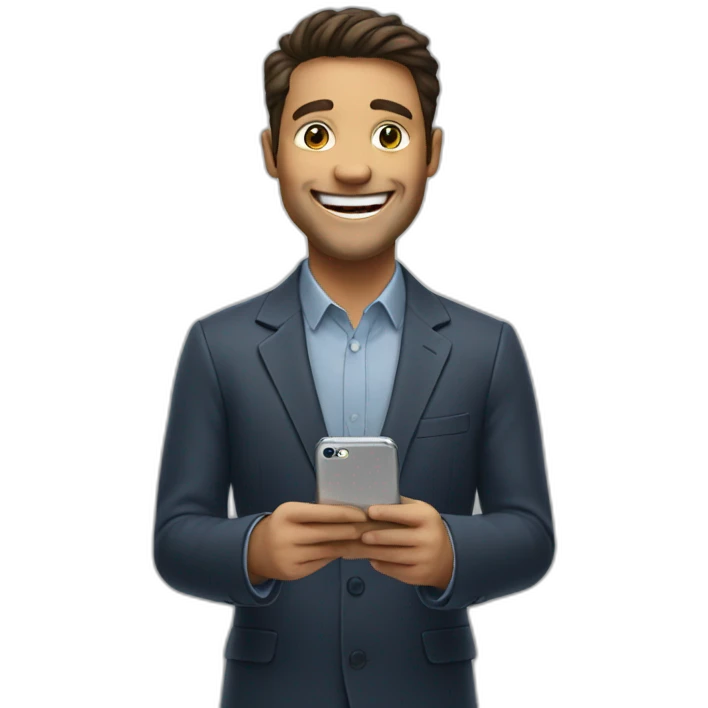 man holding phone with enormous smile emoji