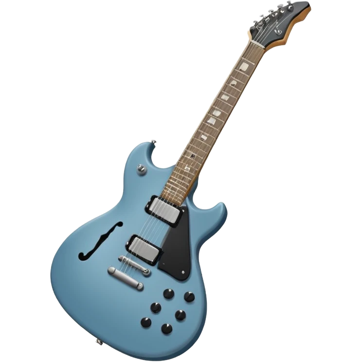 A gray-blue electric guitar with a black pick guard and only one volume knob, make the head tan emoji