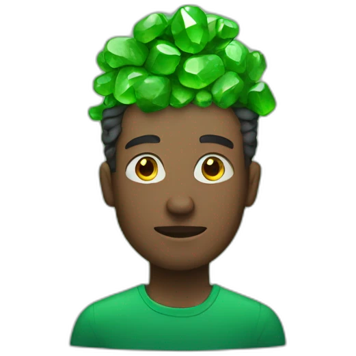 a man with green stones on his head emoji