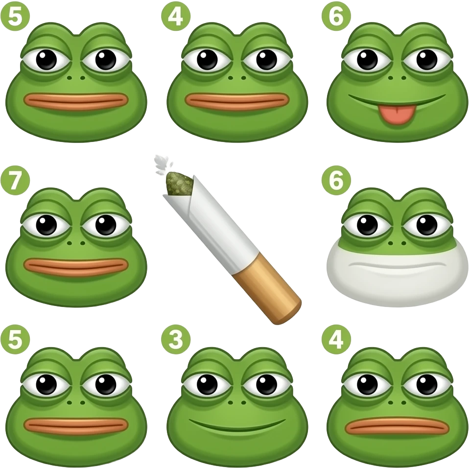 Bhai ese hi 5 ya 6 bana de step by step jaise Chara's banti he yani hashish joint is ka pora process bana de 5 ya 6 step ki pics me ya sticker me pepe frog ki shakal me pic me emoji